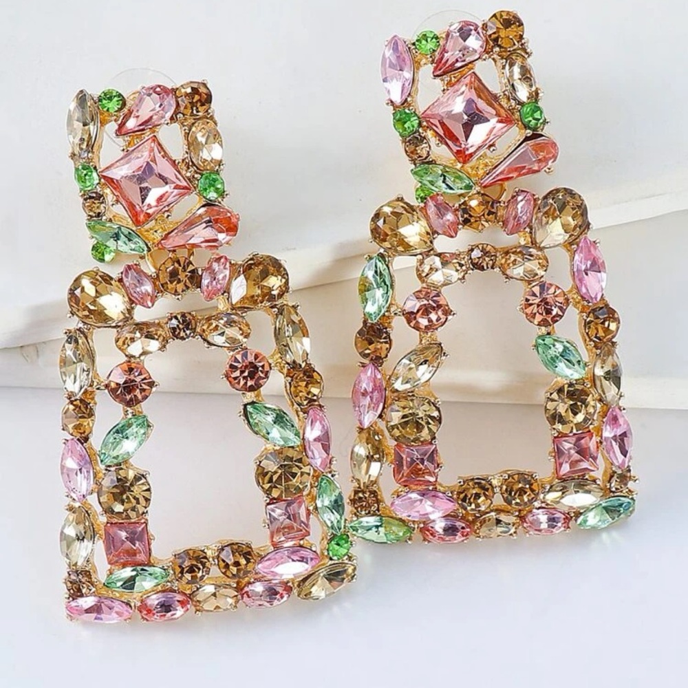 Rhinestone Geometric Drop Earrings